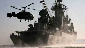 Контрольный выход в море гвардейского ракетного крейсера "Варяг" Тихоокеанского флота для подтверждения боевой готовности Контрольный выход в море гвардейского ракетного крейсера "Варяг"