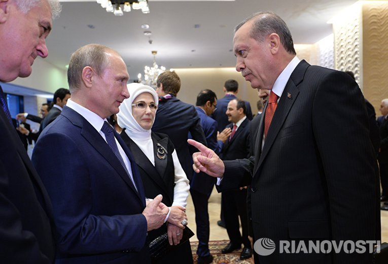 Президент России Владимир Путин и президент Турции Реджеп Тайип Эрдоган в Баку, 12 июня 2015 Президент России Владимир Путин и президент Турции Реджеп Тайип Эрдоган в Баку, 12 июня 2015