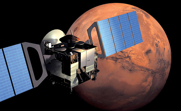 Спутник ЕКА Mars Express на орбите Марса. Иллюстрация