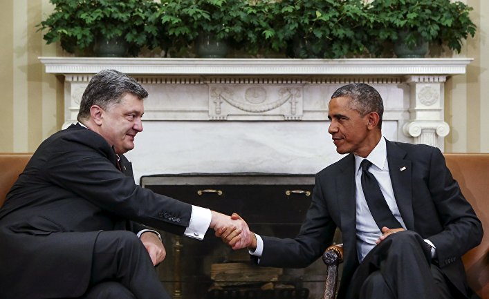 Президент Украины Петр Порошенко на встрече с президентом США Бараком Обамой