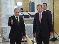 Президент России Владимир Путин и президент Турции Реджеп Тайип Эрдоган на пресс-конференции по итогам российско-турецких переговоров Президент России Владимир Путин и президент Турции Реджеп Тайип Эрдоган на пресс-конференции по итогам российско-турецких переговоров