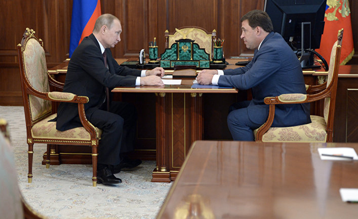Рабочая встреча президента РФ В. Путина с губернатором Свердловской области Е. Куйвашевым