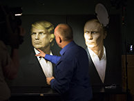 Портреты Дональда Трампа и Владимира Путина в пабе Union Jack в Москве Портреты Дональда Трампа и Владимира Путина в пабе Union Jack в Москве