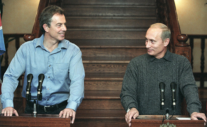 Путин и Блэр на пресс-конференции, 2002 год