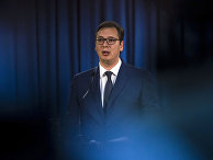 Президент Сербии Александр Вучич во время пресс-конференции в Белграде Президент Сербии Александр Вучич во время пресс-конференции в Белграде