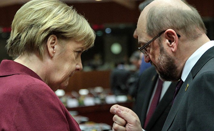 Канцлер ФРГ Ангела Меркель и президент Европейского парламента Мартин Шульц