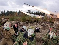 Запуск ракет «Смерч» во время совместных белорусско-российских военных учений недалеко от Минска Запуск ракет «Смерч» во время совместных белорусско-российских военных учений недалеко от Минска