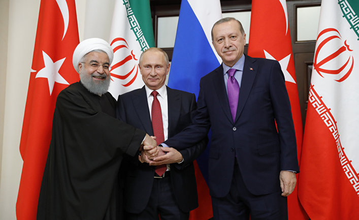 Встреча президента РФ В. Путина с президентом Ирана Х. Рухани и президентом Турции Р. Эрдоганом
