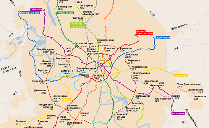 План строительства новых линий московского метрополитена до 2020 года