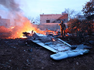 Обломки сбитого боевиками российского самолета Су-25 в Сирии. 3 февраля 2018