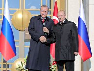 Президент РФ Владимир Путин и президент Турецкой Республики Реджеп Тайип Эрдоган на церемонии запуска строительства первого энергоблока атомной электростанции (АЭС) "Аккую" в Турции Президент РФ Владимир Путин и президент Турецкой Республики Реджеп Тайип Эрдоган на церемонии запуска строительства первого энергоблока атомной электростанции (АЭС) "Аккую" в Турции