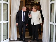 Президент РФ Владимир Путин и федеральный канцлер ФРГ Ангела Меркель после переговоров в Сочи. 18 мая 2018