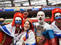 Болельщики сборной России перед матчем группового этапа чемпионата мира по футболу между сборными России и Саудовской Аравии. Болельщики сборной России перед матчем группового этапа чемпионата мира по футболу между сборными России и Саудовской Аравии.