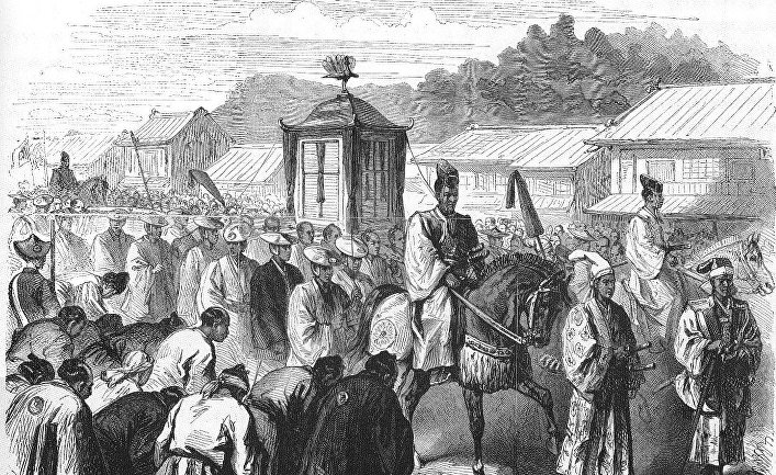 16-летний император Муцухито на пути из Киото в Токио (1868 год)