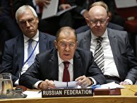 Министр иностранных дел России Сергей Лавров на заседании Совета Безопасности Организации Объединенных Наций, состоявшемся в ходе 73-й сессии Генеральной Ассамблеи ООН в штаб-квартире в Нью-Йорке, США. 26 сентября 2018