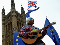 Протестующий против Брексита у здания пррламента Великобритании в Лондоне Протестующий против Брексита у здания пррламента Великобритании в Лондоне