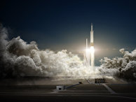 Иллюстрация старта ракеты Falcon Heavy компании SpaceX Иллюстрация старта ракеты Falcon Heavy компании SpaceX