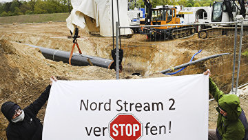 Противники «Северного потока — 2» устроили акцию протеста на стройке газопровода в Северной Германии