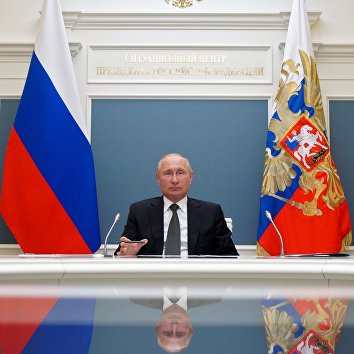 Президент РФ В. Путин провел видеоконференцию по случаю открытия медицинских центров Минобороны для лечения пациентов с COVID-19 Президент РФ В. Путин провел видеоконференцию по случаю открытия медицинских центров Минобороны для лечения пациентов с COVID-19